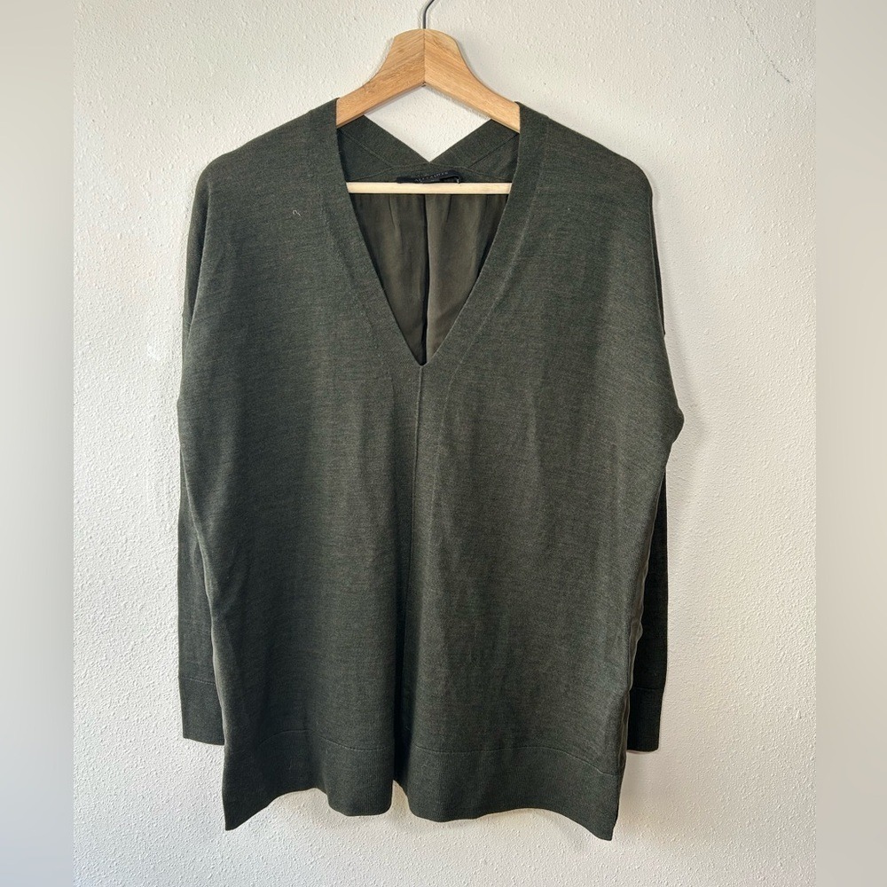 AllSaints V-Neck Sweater Women Green Wool  Small